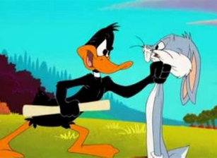 Daffy Duck Strangles Bugs Bunny